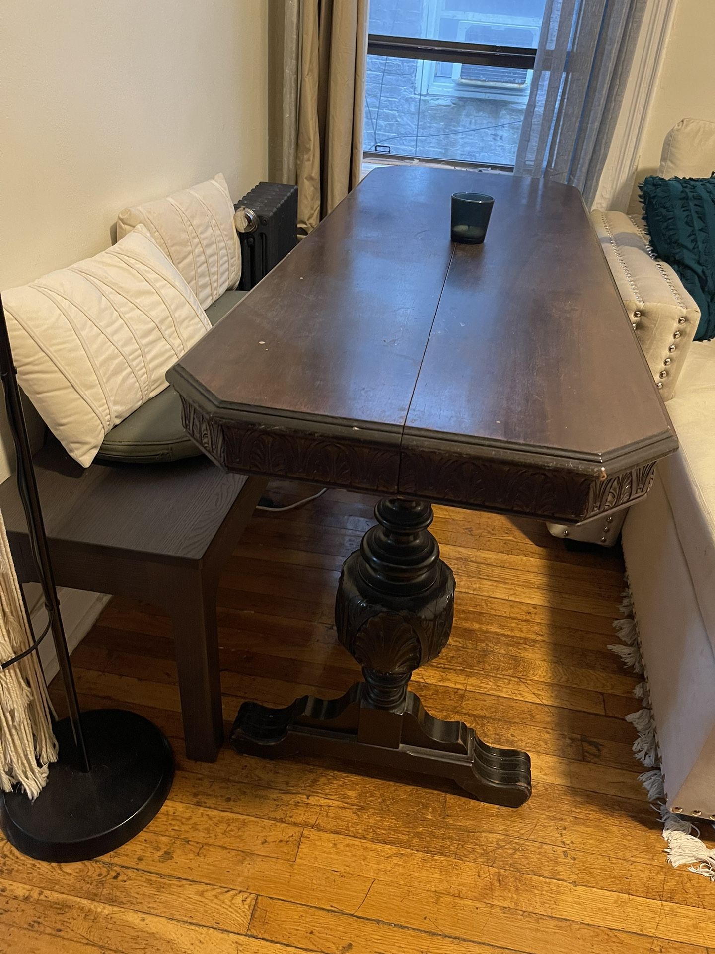 Antique Dark Wood Dining Table with bench
