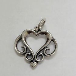 Retired James Avery "Ornate Open Heart" Charm Sterling Silver