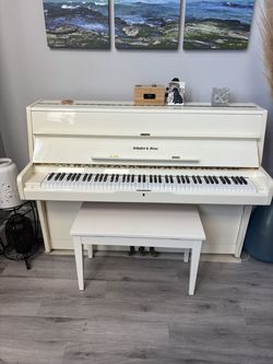 Piano, Schafer and Sons, upright in white.
