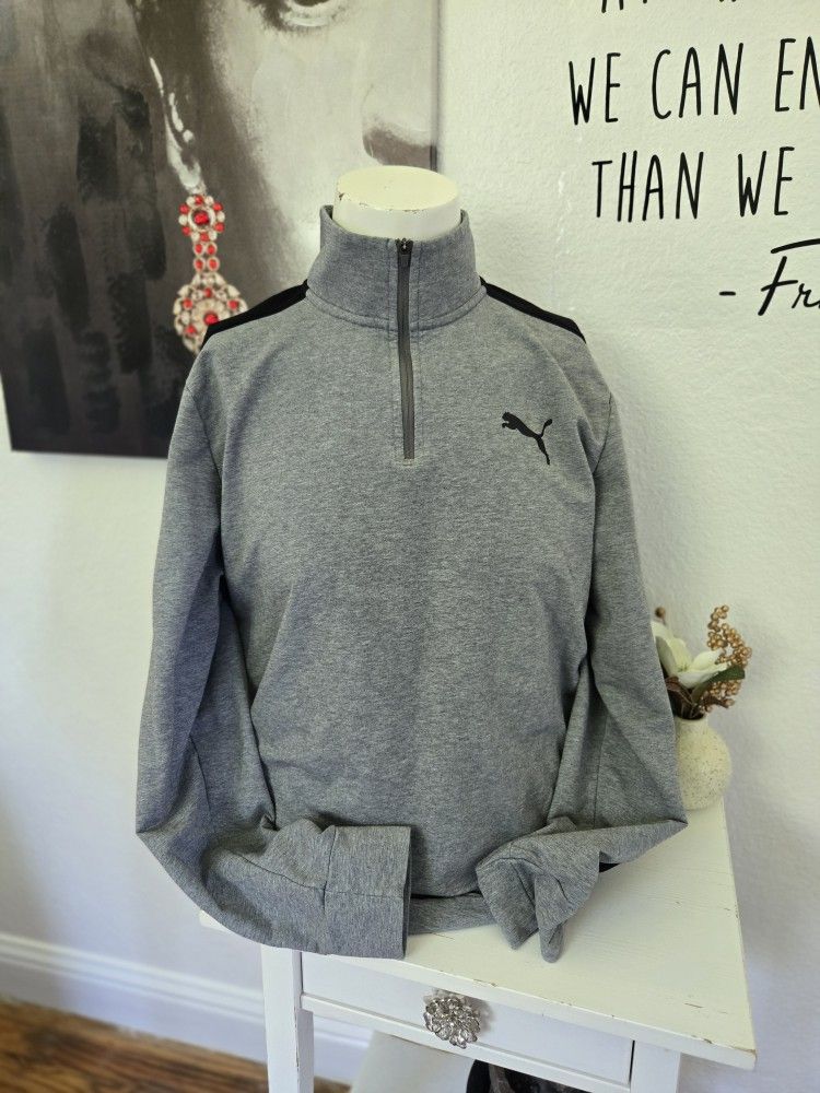 Puma Men's Grey/Black Quarter Zip-Up Sweater Size XL