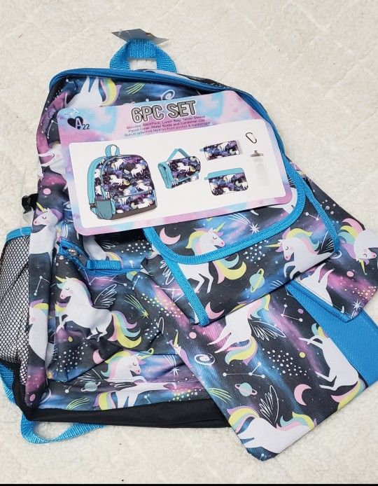 Girl's Unicorn 6 piece Backpack-NEW