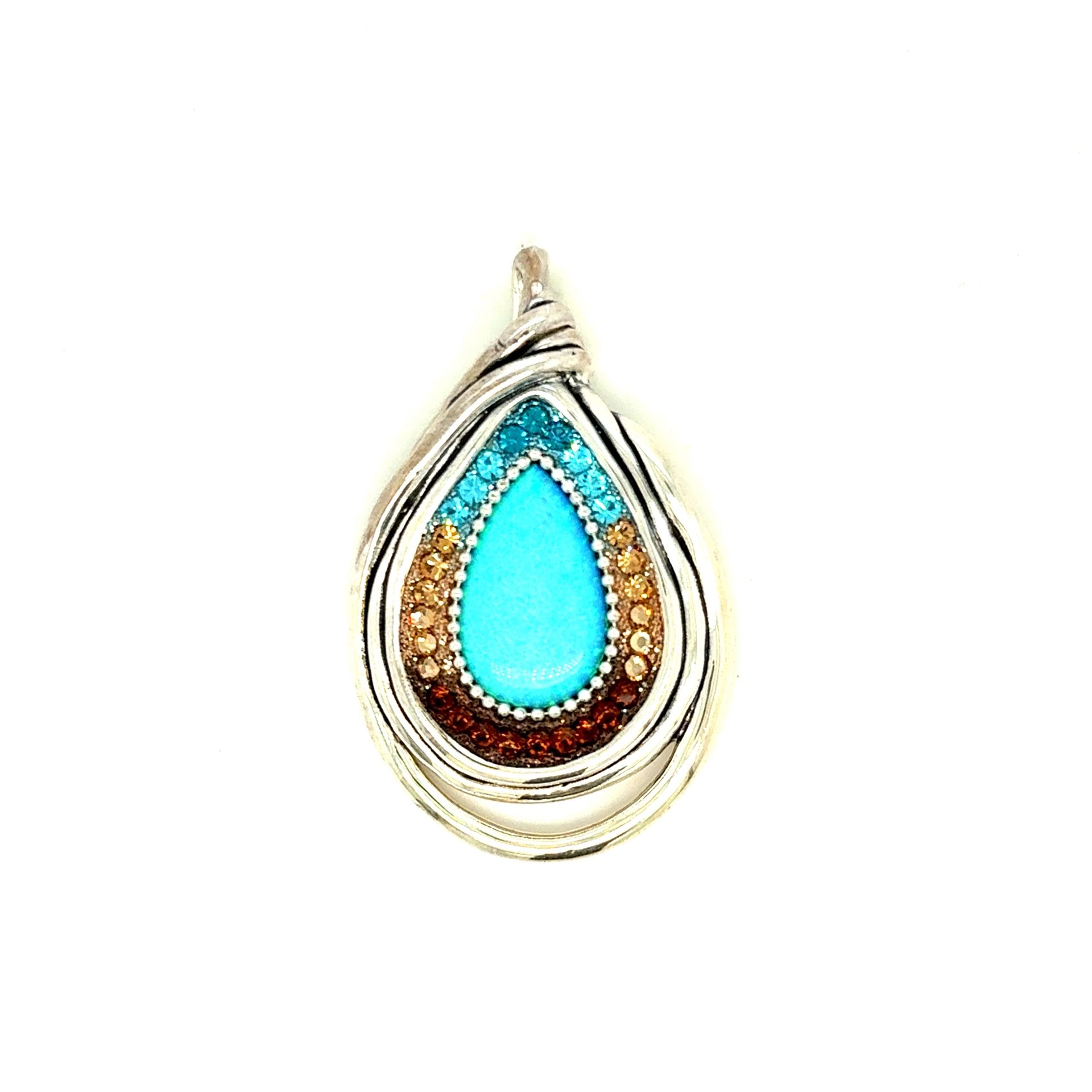 Lovely Silver 925 Opal/ Multicolor Rhinestones Pendant