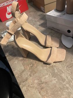 Nude Suede Block Heel Sandals