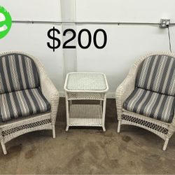 White Wicker Patio Set With 2 Chairs And Table