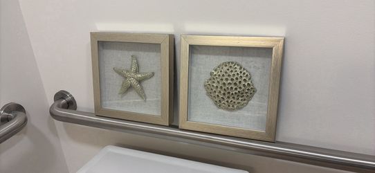 2 Coastal Shadowbox Art Starfish & Coral in Metal Frames