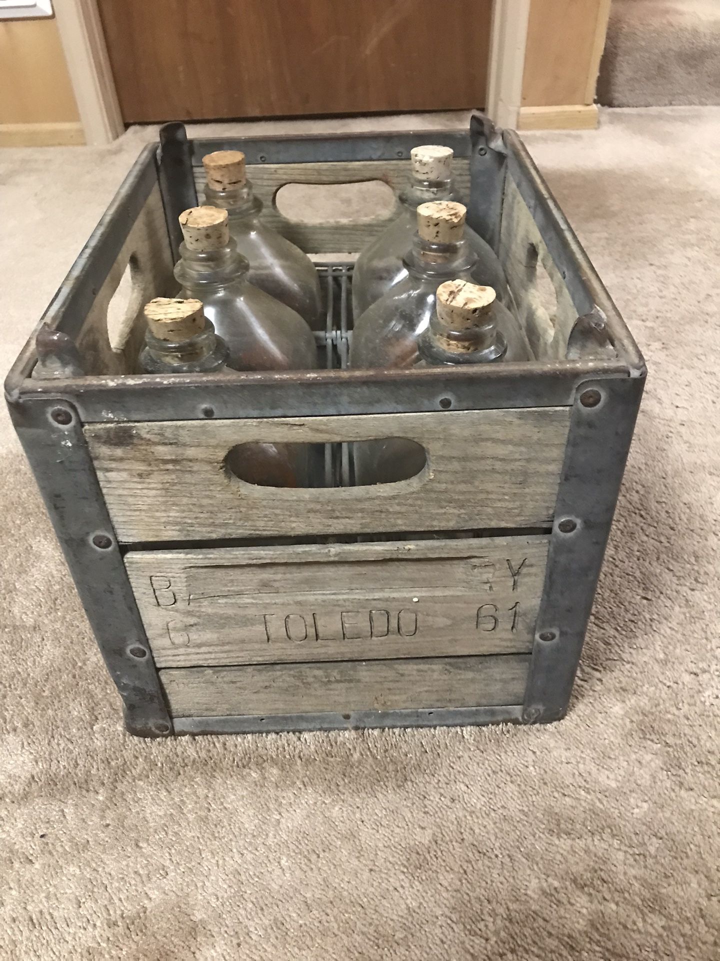 Vintage Milk Bottles & Crate
