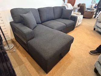 Dark Gray Fabric Sectional Sofa with Chaise