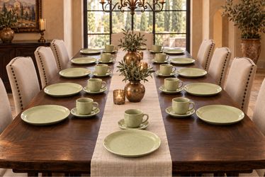 36-Piece Like NEW Vintage California Living Speckled Sage Dinnerware Set for 12
