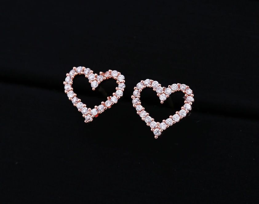 Rose Gold Heart Shaped Diamond Earrings