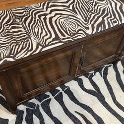 Antique Trunk With Zebra fabric