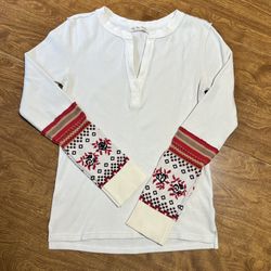 Free People We the free Cream Mikah Thermal Knit Crochet Long Sleeve Top Size L
