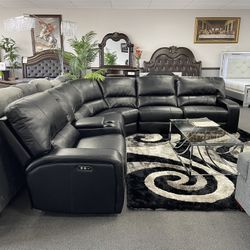 Black Leather Sofa Sectional Huge Size