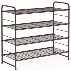 4-Tier Shoe Rack,Stackable and Adjustable Multi-Function Wire Grid Shoe Organizer Storage,Extra Large Capacity, Space Saving, Fits Boots, high Heels, 
