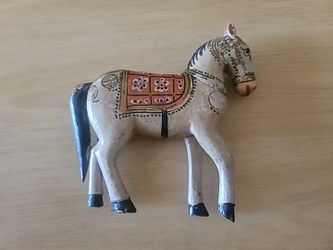 Rare Antique Hand Made Horse 7" high Carved Wood Painted