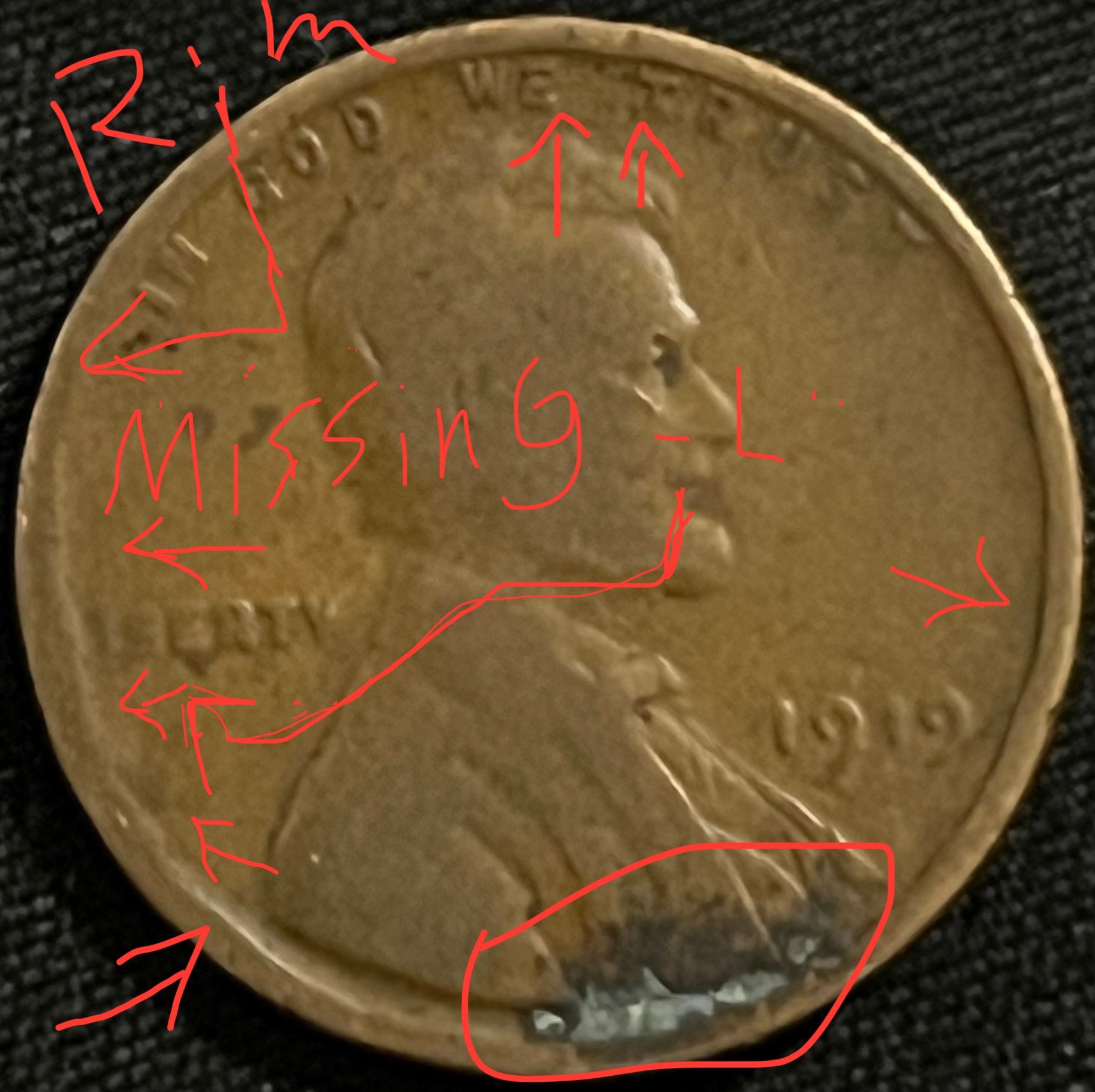 1919 Penny With Errors