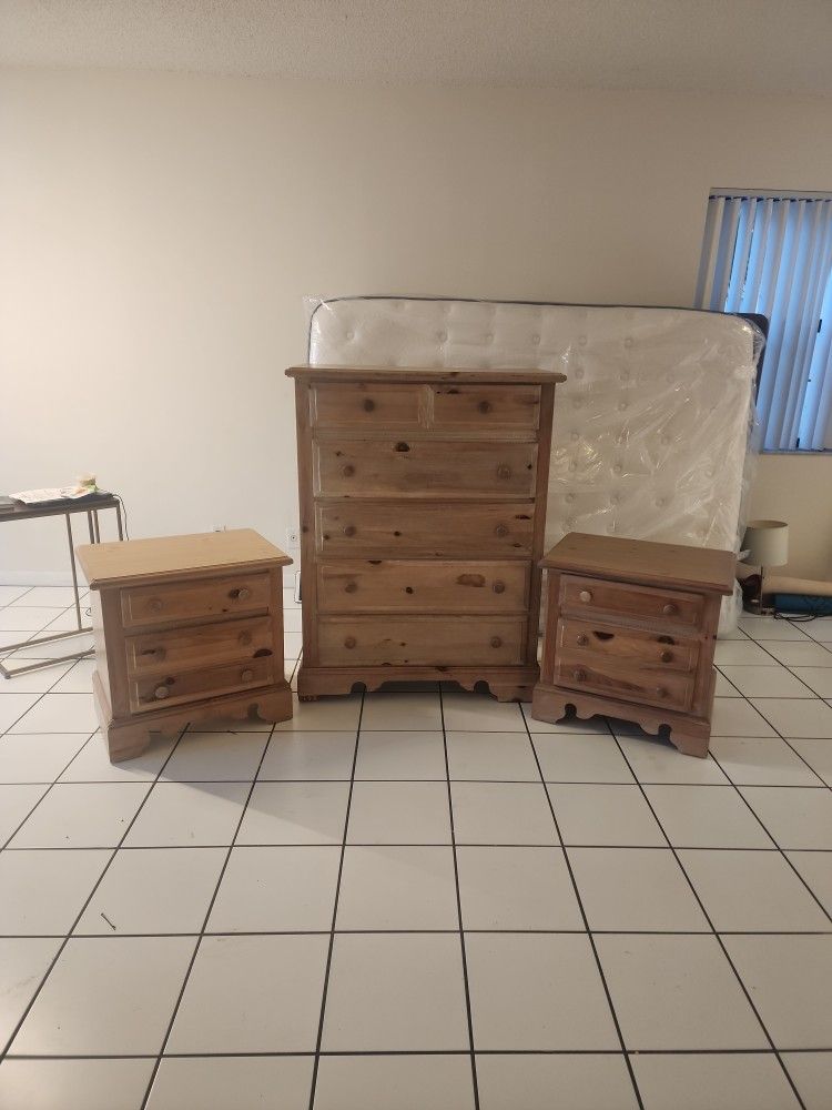 Tall Dresser (5 Drawers) and 2 Bedside Tables