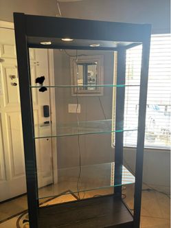 Black Display Cabinet with Glass Shelves and Lights