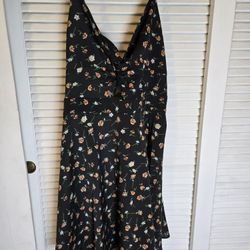 Shein Curve Women's Black Floral Sleeveless Crochet Trim Short Dress Size 2XL
