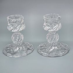 Lovely Vintage Pair of Glass Twist Candlesticks for Tapers or Pillars