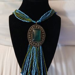 Blue Gold Beaded Necklace 