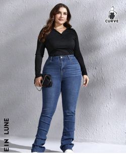 Line Waist High Solid Jeans From SHEIN 