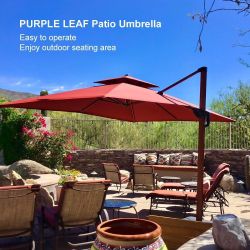 PURPLE LEAF Double Top 10 ft Square Aluminum Sun Umbrellas in Wood Color