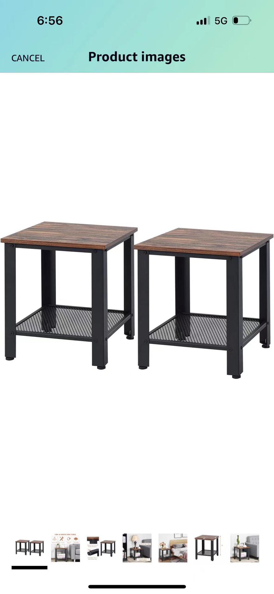 2-tier Side Table, Set of 2 End Table w/Storage Shelf and Metal Frame, Small Coffee Table w/Adjustable Feet, Rustic Sofa Side Table Nightstand for Sma