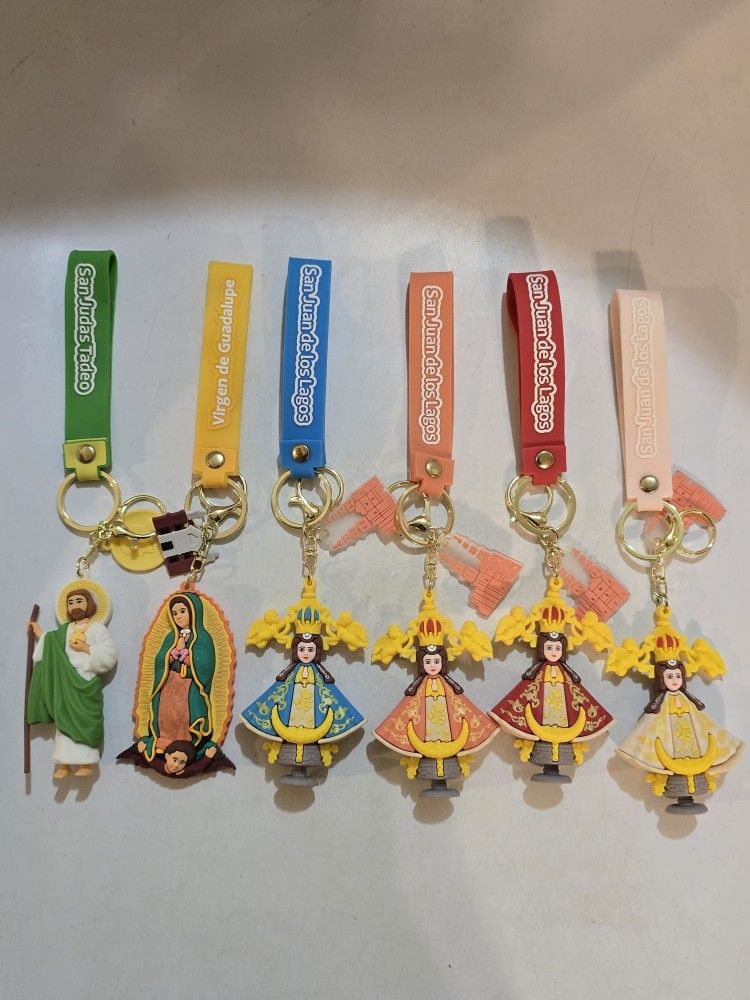 SAN JUDAS, VIRGEN DE GUADALUPE Y VIRGEN DE SAN JUAN DE LOS LAGOS KEYCHAIN/BACKPACK CLIP $5 EACH