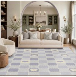 Checkered 8x10 Washable Non-Slip Area Rugs for Living Room Soft Girl Aesthetic Decor Dorm Bedroom Nursery Dining Room Playroom, Large Cute Low Pile Fa
