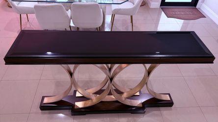 Luxury Console Table Dark Wood Gold Base