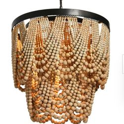 2-Tier Draped Wood Bead Chandelier