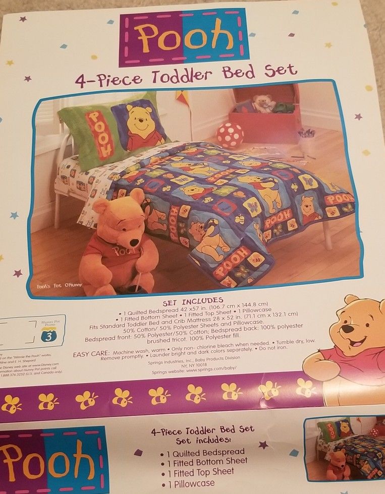 Vintage Winnie The Pooh 4 piece Toddler Bed Set