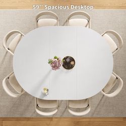 43.3-59 Inch Extendable Round Dining Table for 6-8 People with Adjustable Top and A Stable Round Pedestal Base (White