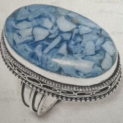 Solid 925 SS & Copper Larimar Ring.