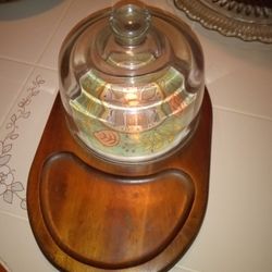 Vintage Glass Dome Cheese And Crackers Plate