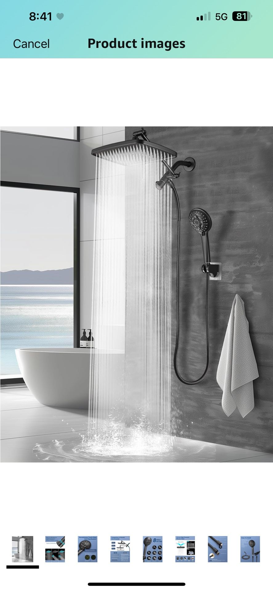 12 Inch Rain Shower Head - High Pressure Shower Head, Dual Shower Heads with 8 Modes Handheld Spray Combo