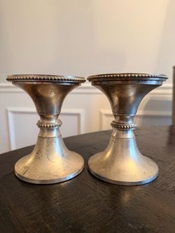 Silver Pillar Candle Holders Set of 2