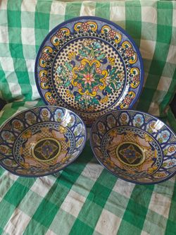 Pottery Barn Del Sol Melamine Serving Set 18" Platter & Two 12" Serving Bowls, Brand New, for Party, Events