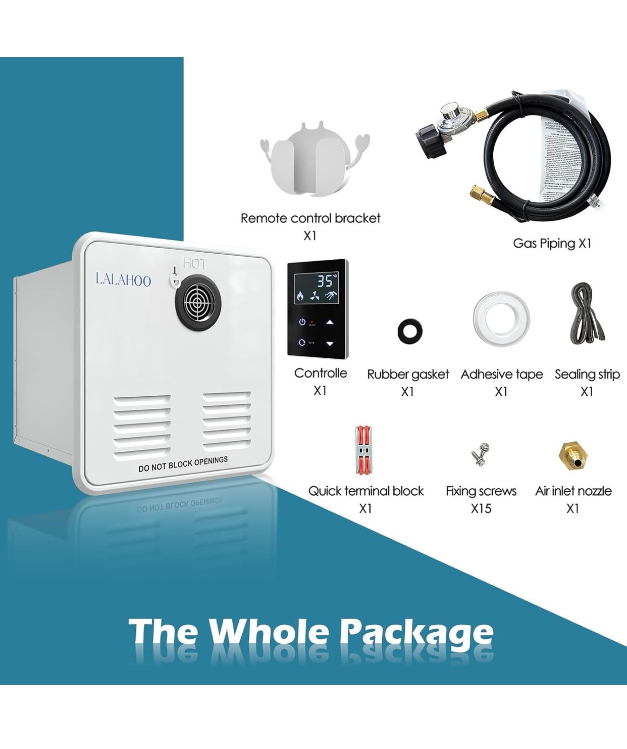 RV Tankless Water Heater, 65,000 BTU, 3.9 GPM, 2.80kPa,12VRemote Controller LED Display