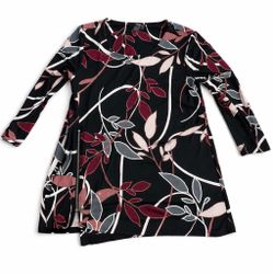 Alfani Black Shirt with Pink and Gray Leaf Print