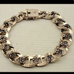 Sterling Silver Diamond Cuban  Bracelet 8.5in