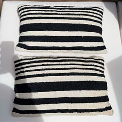 Black/Cream Striped Crate & Barrel Outdoor Lumbar Pillows (Set of 2)