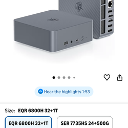 Beelink EQR6 Mini PC with AMD Ryzen 7 6800H 8C/16T, 32GB LPDDR5 1T NVMe M.2 SSD, Dual Display Output, Built in PSU, WiFi 6, 1000M RJ45, Bluetooth 5.2 