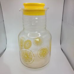 Vintage Pyrex 2 Quart Glass Lemonade Pitcher Carafe Citrus Slices w Lid