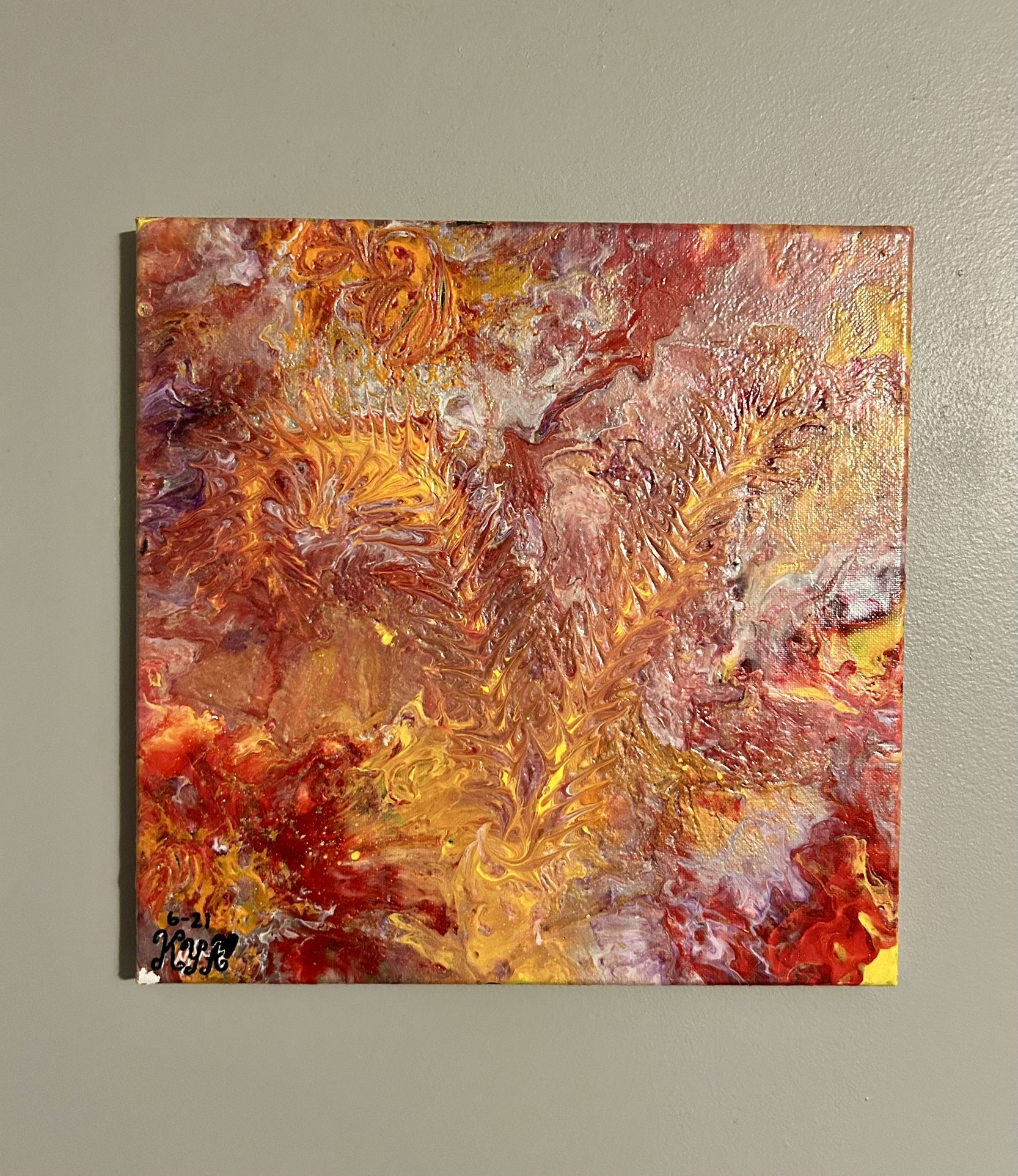 Abstract Original Acrylic Pour Painting 12” x 12” x .8” Signed