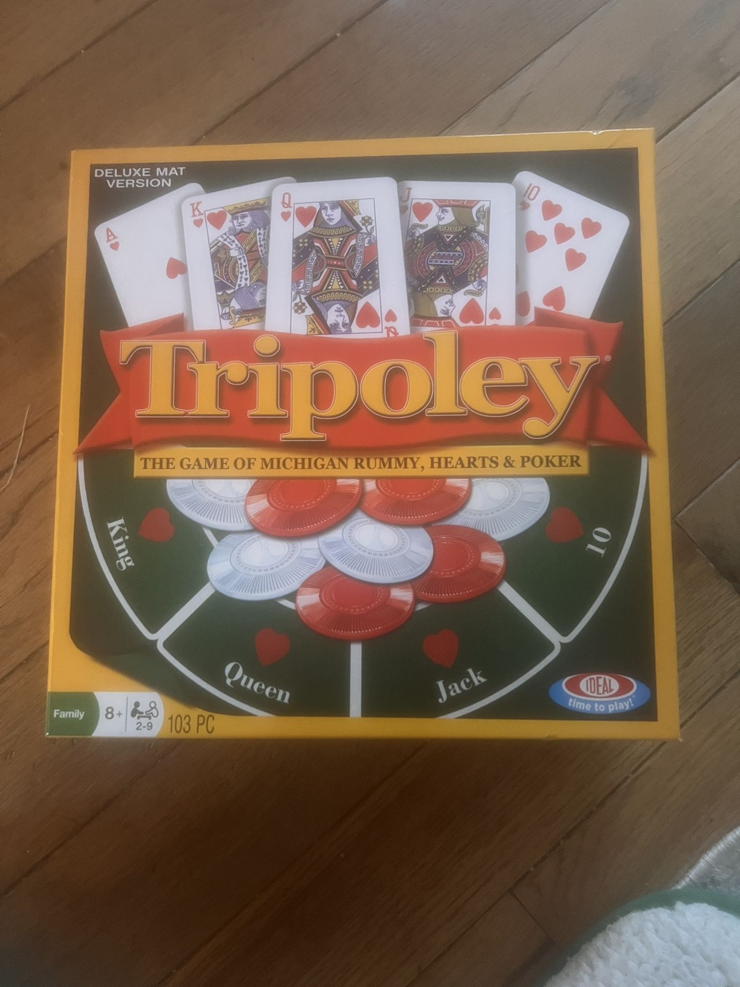 Tripoley Deluxe Mat Version" board game, Rummy, Hearts, and Poker