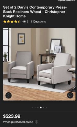 Set Of 2 Darvis Contemporary Press Back Recliners
