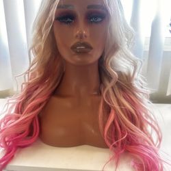 Ash Blonde & Pink Ombré Human Hair Lace Wig 26”
