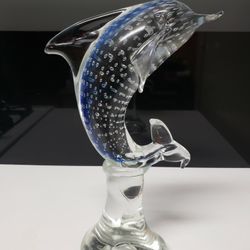 Huge 13" Blown Art Glass Dolphin Controlled Bubbles 