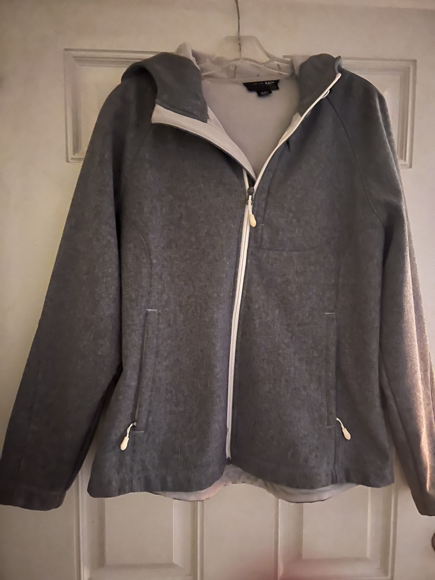 Women Kirkland heather gray hooded soft shell jacket ski winter rain lightweight XL